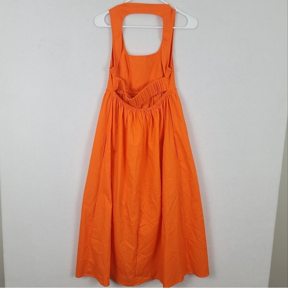 O.p.t. Mariabella Linen-blend Midi Dress In Orange XS Open Back Fall Photoshoot - Picture 5 of 8